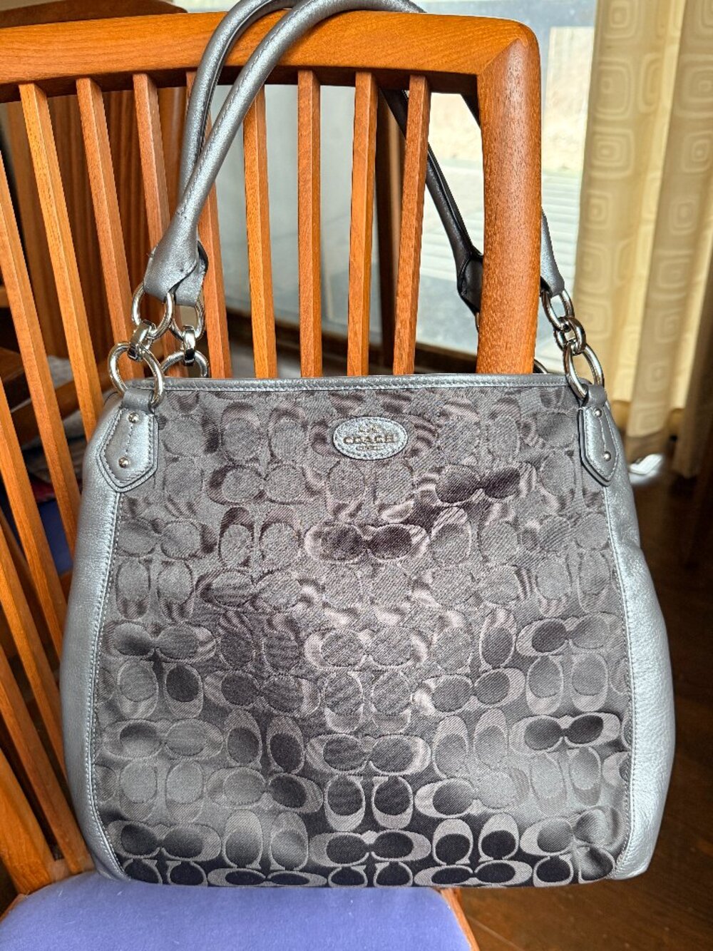 Coach Colette Signature Hobo Grey Signature Fabric and Pewter Metallic F33424